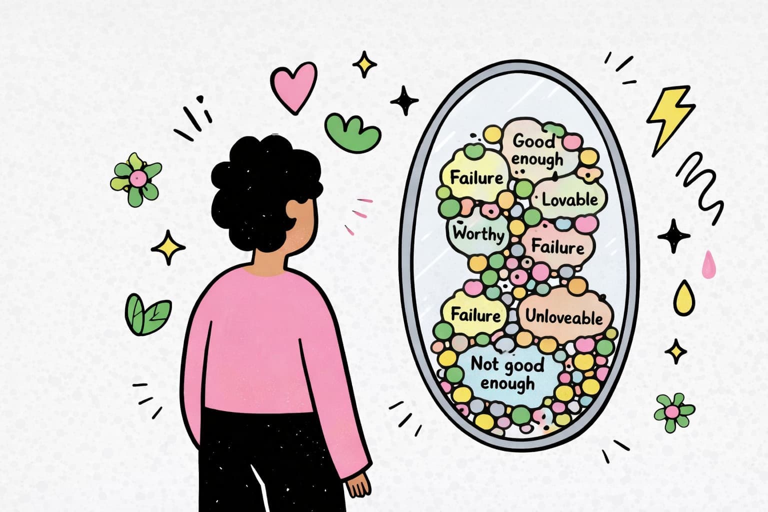 Illustration of a person practising CBT skills between sessions